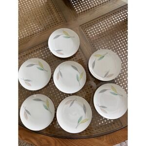 Vintage Delice L&M Japan Fine China Plates Set of 7 Pastel Feather Wheat Motif